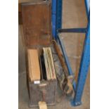 WOODEN BOX WITH QUANTITY RECORDS & SMALL QUANTITY OLD GOLF CLUBS