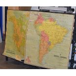 2 LARGE OLD MAP DISPLAYS, NORTH & SOUTH AMERICAS