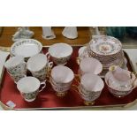 TRAY WITH ASSORTED TEA WARE, TUSCAN ETC