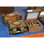 REPRODUCTION BRASS INSTRUMENT & 2 CHINESE TRINKET BOXES