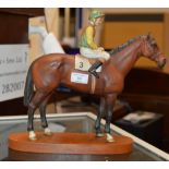 LARGE BESWICK RACE HORSE & RIDER ORNAMENT - LESTER PIGGOTT ON NIJINSKY ON WOODEN STAND