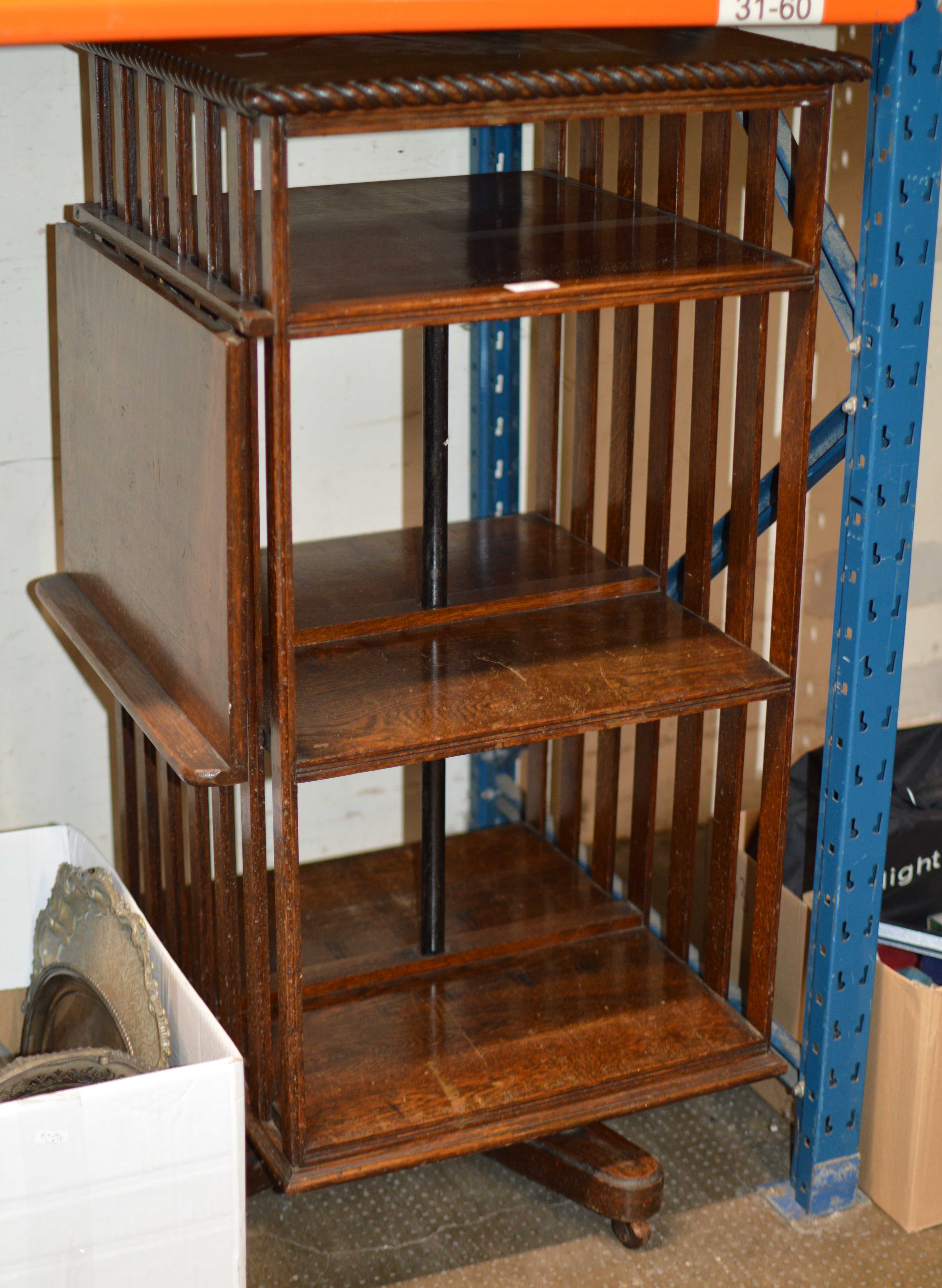 OAK REVOLVING BOOKCASE WITH READING SHELF