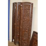 INDIAN STYLE HEAVY CARVED WOODEN 4 SECTION DRESSING SCREEN