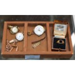 18 CARAT GOLD BAND - APPROXIMATE WEIGHT = 3.8 GRAMS & VARIOUS WRIST WATCHES - ONE GOLD CASED