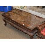 INDIAN STYLE HEAVY CARVED WOODEN COFFEE TABLE WITH GLASS PRESERVE