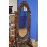 INDIAN STYLE HEAVY CARVED WOODEN CHEVAL MIRROR