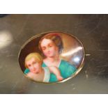 UNMARKED 9 CARAT GOLD MOUNTED PORCELAIN PORTRAIT PANEL BROOCH PIN