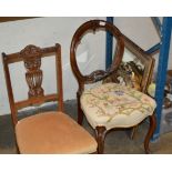 VICTORIAN ROSEWOOD PADDED CHAIR & 1 OTHER CHAIR