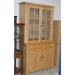 MODERN OAK DISPLAY CABINET WITH UNDER PRESS