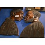 2 CARVED WOODEN AFRICAN BUST DISPLAYS