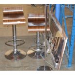 2 MODERN PICTURES, PAIR OF MODERN BAR STOOLS & MODERN FLOOR LAMP