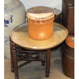 EASTERN FOLDING BRASS TOP TABLE & AFRICAN STYLE DRUM