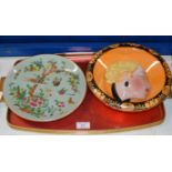 LATE 19TH CENTURY CHINESE DECORATIVE DISH, LUSTRE BOWL & WALL MASK DISPLAY