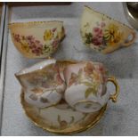 2 ROYAL WORCESTER CUPS & 2 ROYAL DOULTON CUP & SAUCER SETS