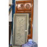 FRAMED CHINESE SEWN SILK PANEL & CHINESE WALL MIRROR