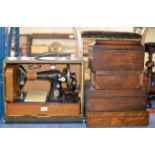 VINTAGE SINGER SEWING MACHINE, PART CANTEEN OF CUTLERY, 3 VARIOUS WOODEN BOXES