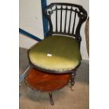 EBONISED PADDED CHAIR & SMALL OCCASIONAL TABLE/STOOL