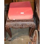 INDIAN STYLE HEAVY CARVED WOODEN PADDED STOOL