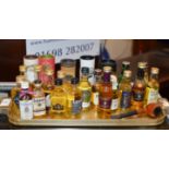 23 VARIOUS WHISKY MINIATURES & WOODEN PIPE