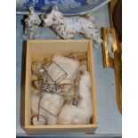 2 ITALIAN PORCELAIN DOG ORNAMENTS & CHINESE WHITE METAL FIGURE IN BOX