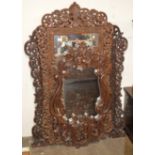 3 ORNATE INDIAN STYLE HEAVY CARVED WOODEN WALL MIRRORS