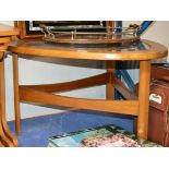 MID CENTURY TEAK GLASS TOP COFFEE TABLE