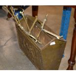 VARIOUS BRASS WARE, MAGAZINE RACK, FIRE SIDE ITEMS ETC