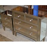MODERN MIRRORED 2 OVER 4 CHEST OF DRAWERS WITH MATCHING 2 DRAWER BEDSIDE CHEST