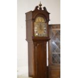 7FT OAK CASED GRANDFATHER CLOCK WITH PENDULUM & WEIGHTS
