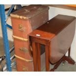 VINTAGE TRUNK & MAHOGANY STAINED DROP LEAF TABLE