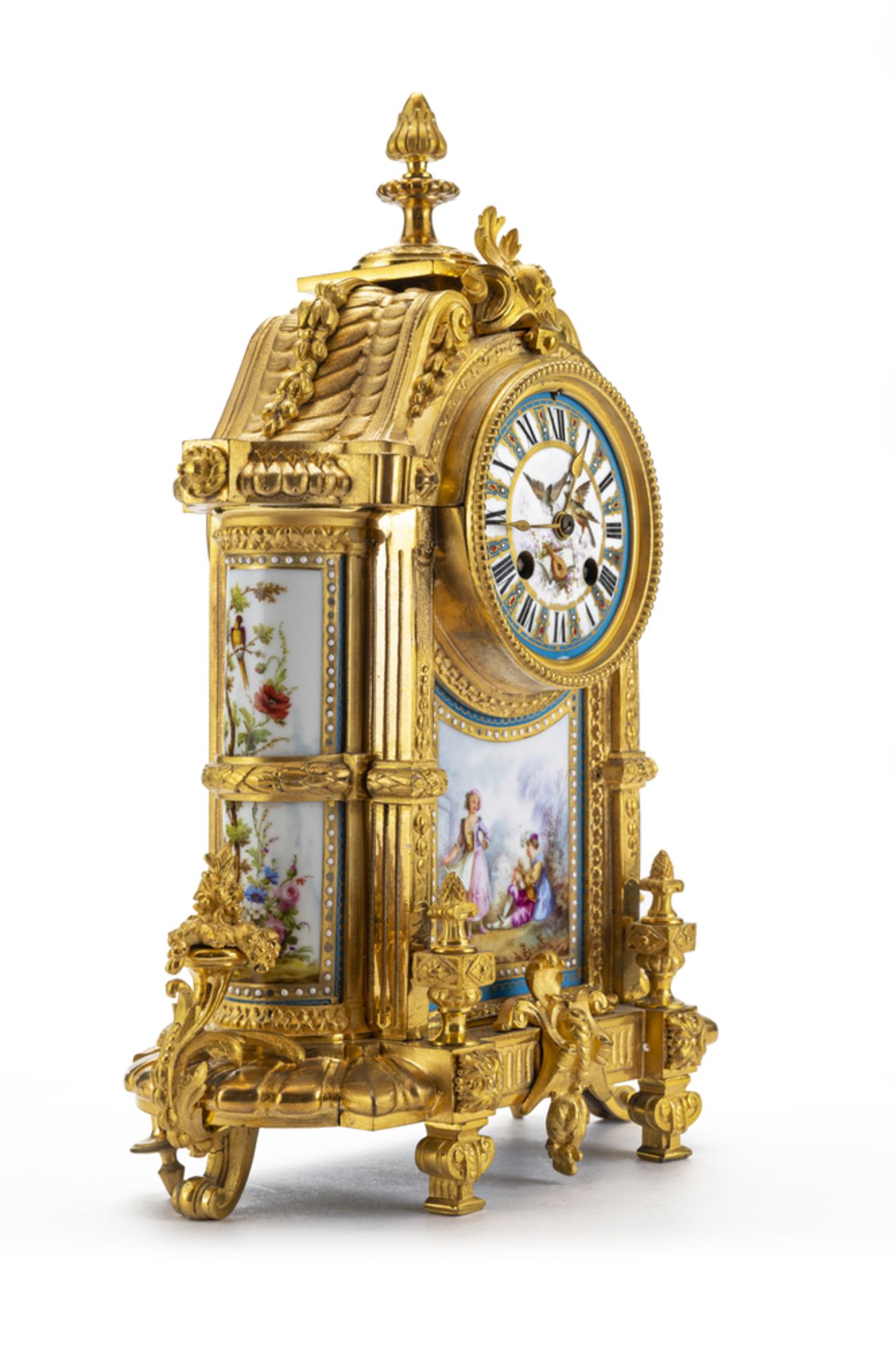 Orologio da appoggio francese in metallo dorato e pannelli in porcellana - Image 4 of 5