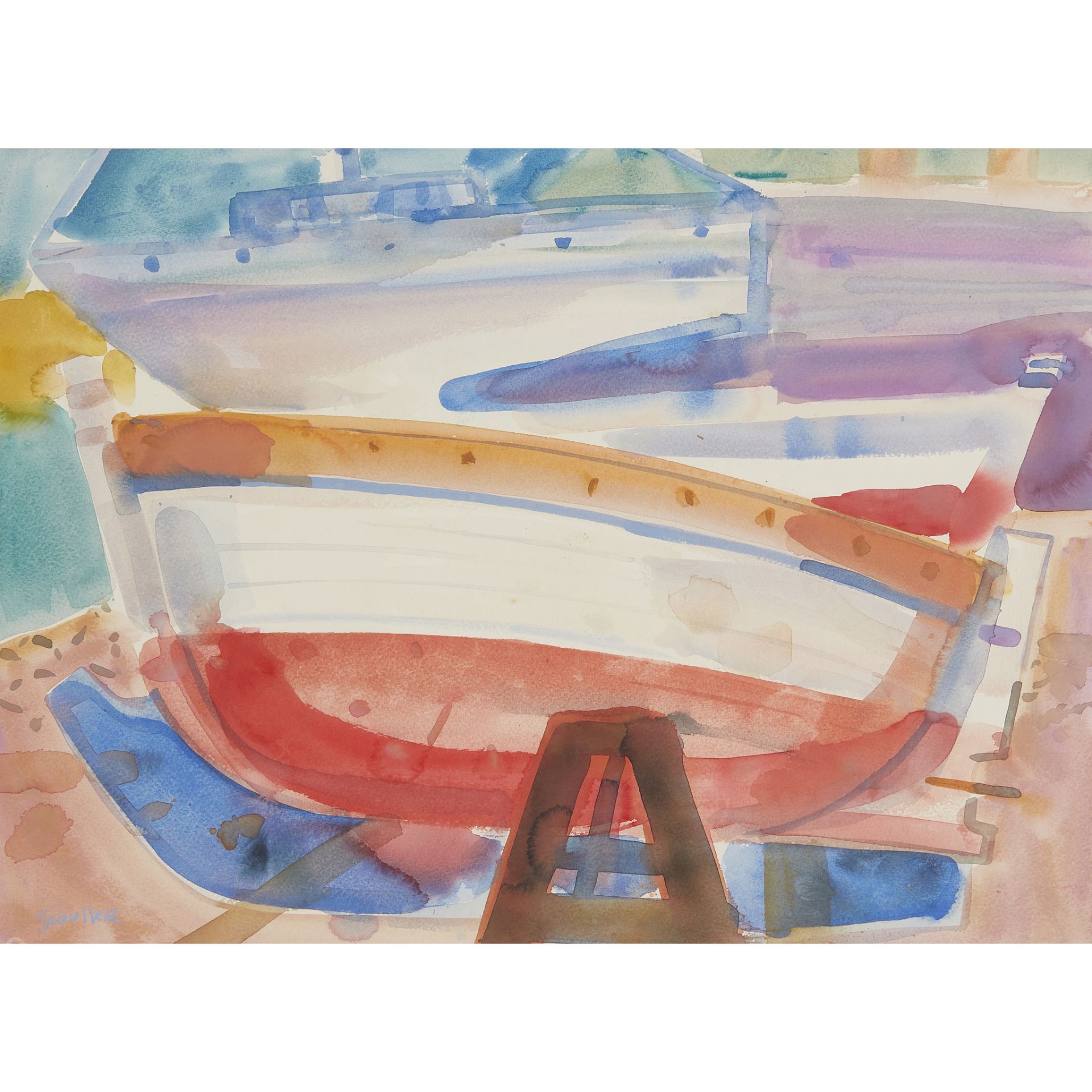 § GLEN SCOULLER R.S.W., R.G.I. (SCOTTISH B.1950) BOATS, CAP D'ANTIBES