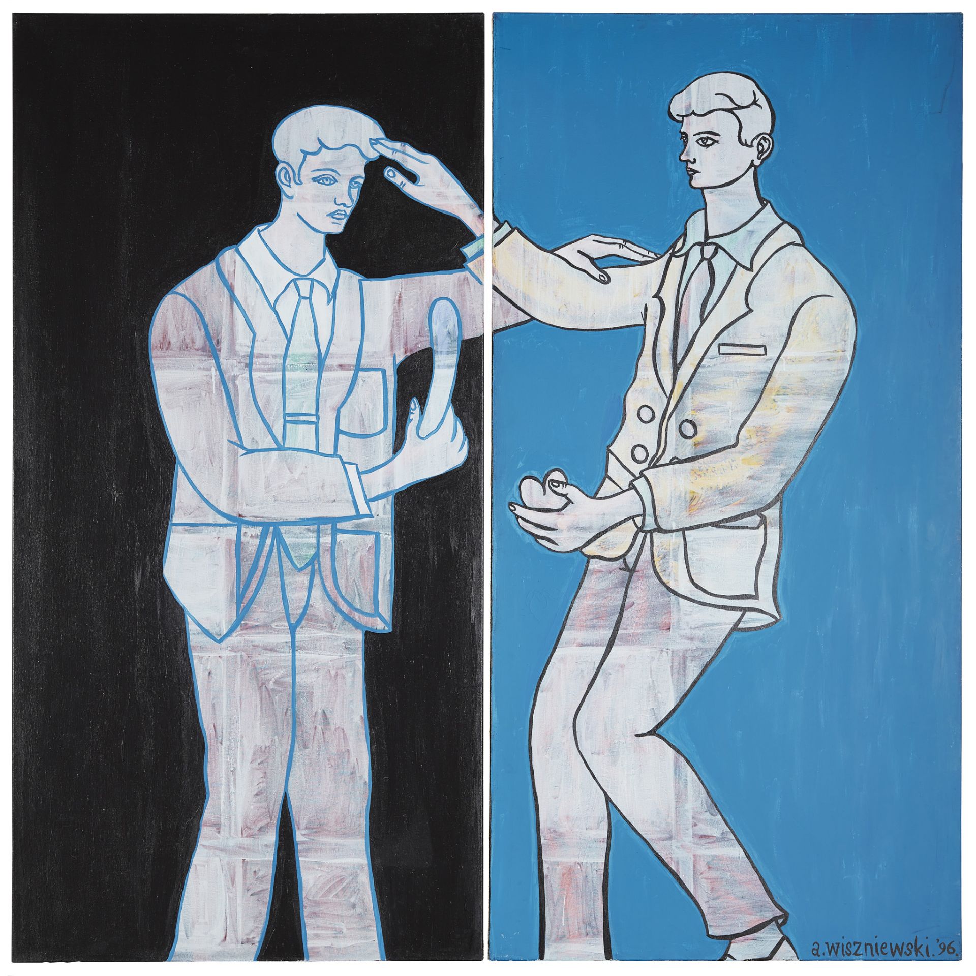 § ADRIAN WISZNIEWSKI (SCOTTISH B.1958) BLACK AND BLUE (DIPTYCH)