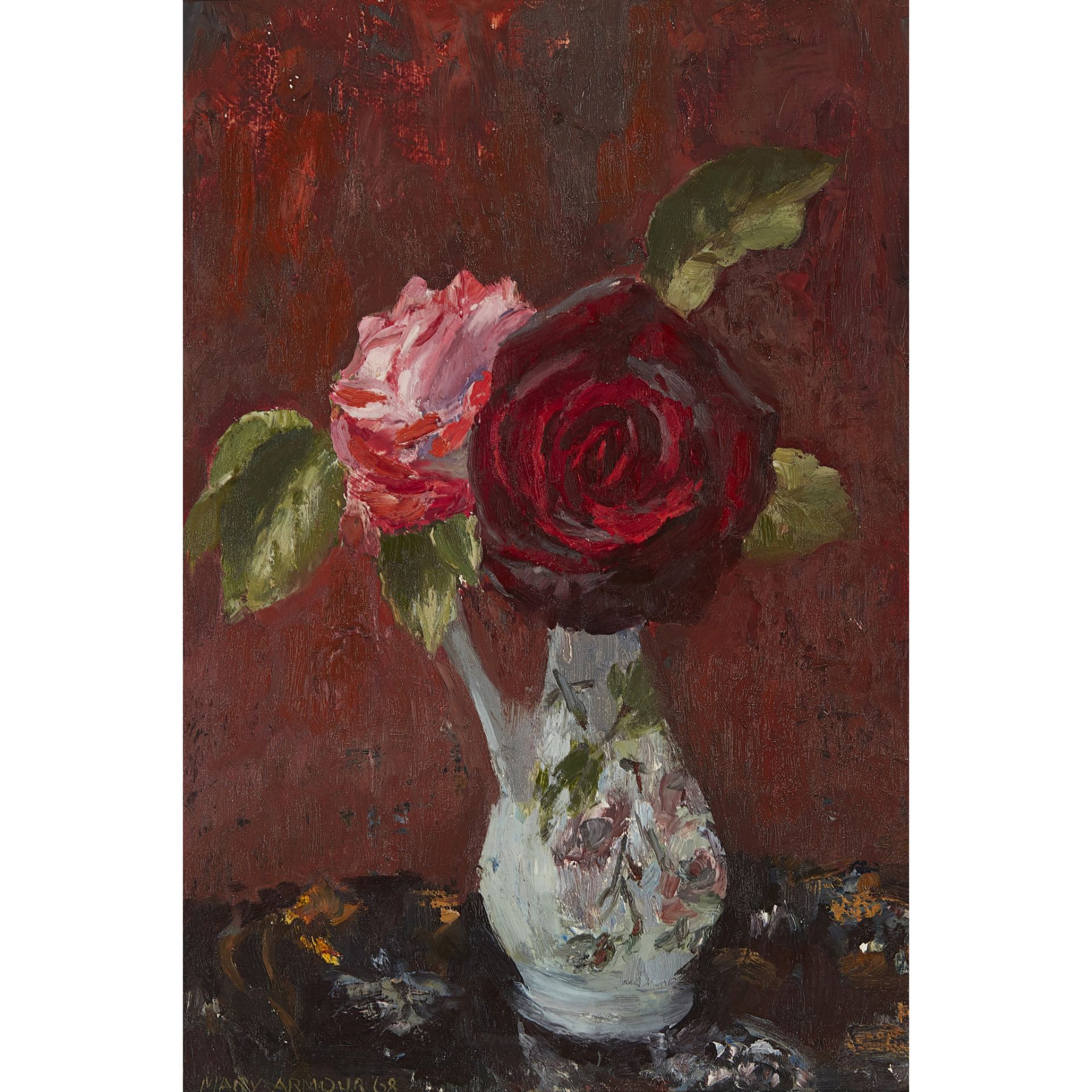 § MARY NICOL NEILL ARMOUR R.S.A., R.S.W (SCOTTISH 1902-2000) STILL LIFE WITH RED AND PINK ROSES -