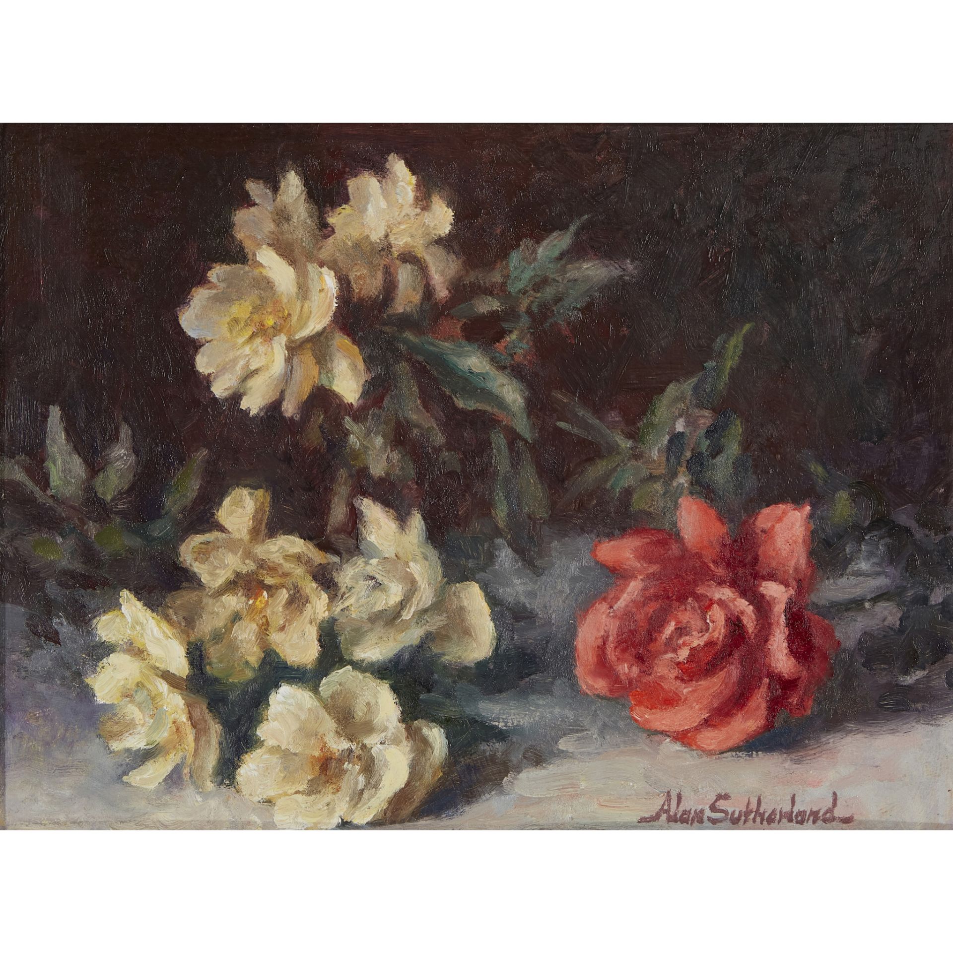 § ALAN SUTHERLAND (SCOTTISH 1931-2019) STILL-LIFE OF ROSES