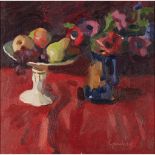 § ALEXANDER GOUDIE (SCOTTISH 1933-2004) FRUIT AND JUG OF ANEMONES