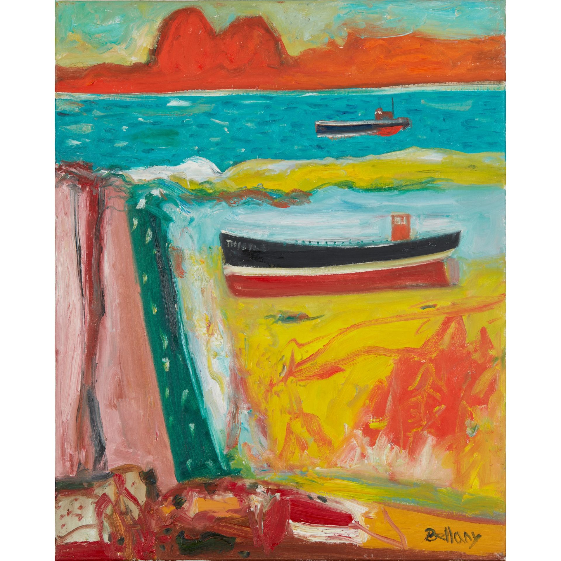 § JOHN BELLANY C.B.E., R.A. (SCOTTISH 1942-2013) BOATS ON THE FORTH - Image 2 of 3