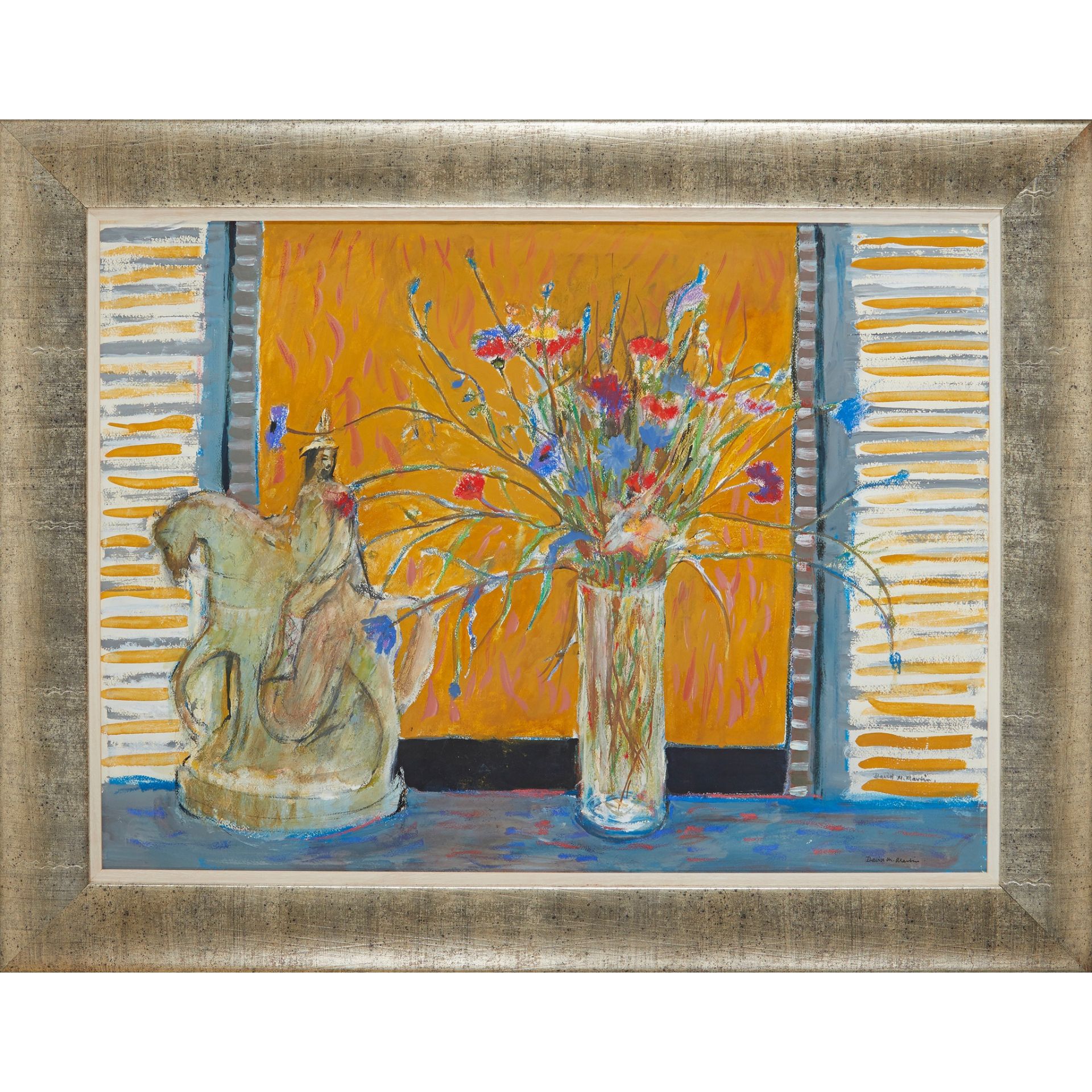 § DAVID MCLEOD MARTIN R.S.W., R.G.I., S.S.A. (SCOTTISH 1922-2018) STILL LIFE WITH CORNFLOWERS - Image 2 of 3