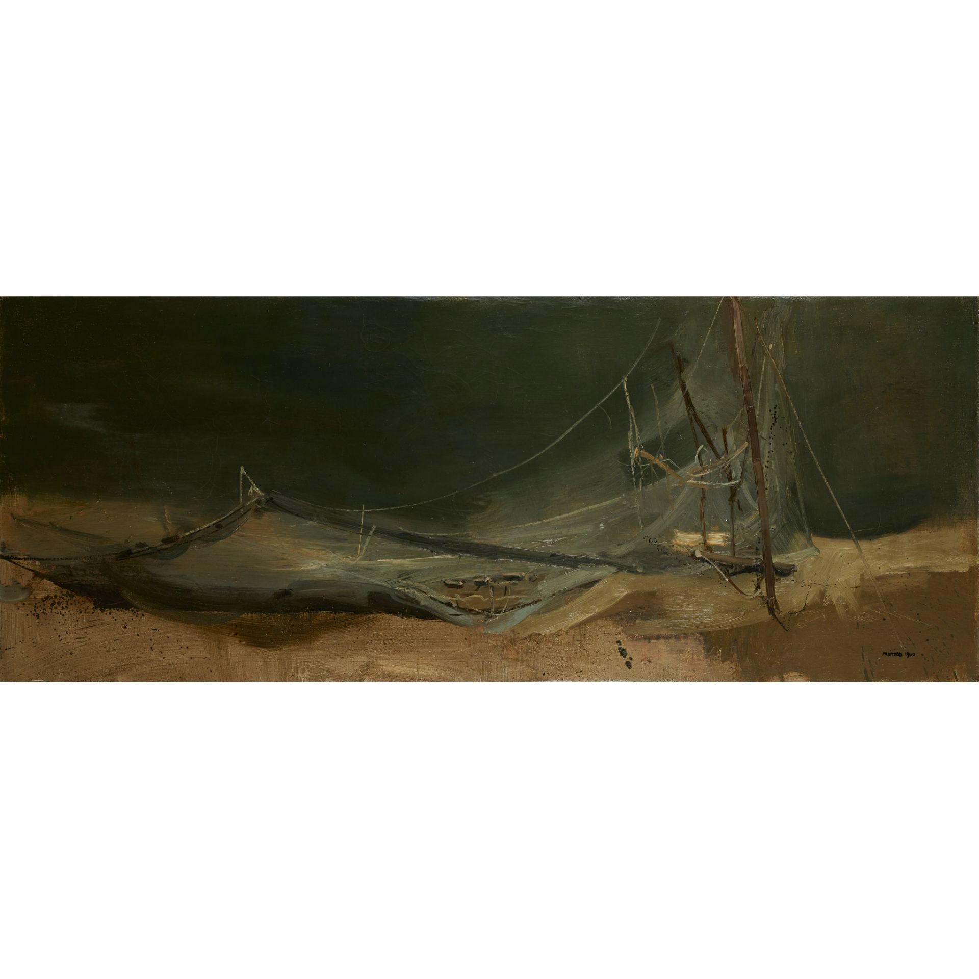 § JAMES MORRISON R.S.A., R.S.W., L.L.D. (SCOTTISH B.1932) FISHING NETS, CATTERLINE