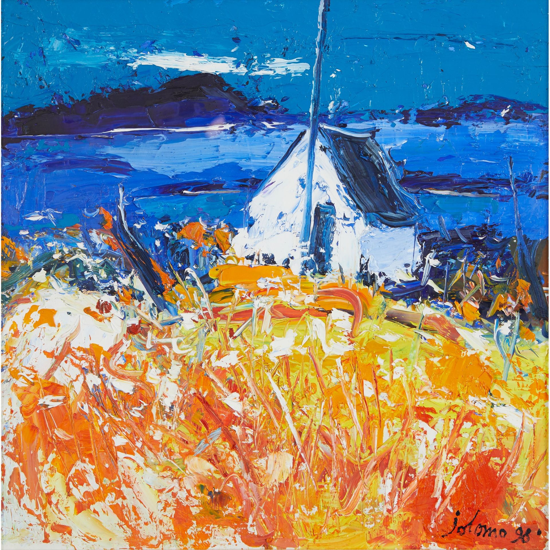 § ? John Lowrie Morrison (Jolomo) O.B.E. (Scottish 1948-) WEE HUT - CULIPOOL LOOKING TO SCARBA