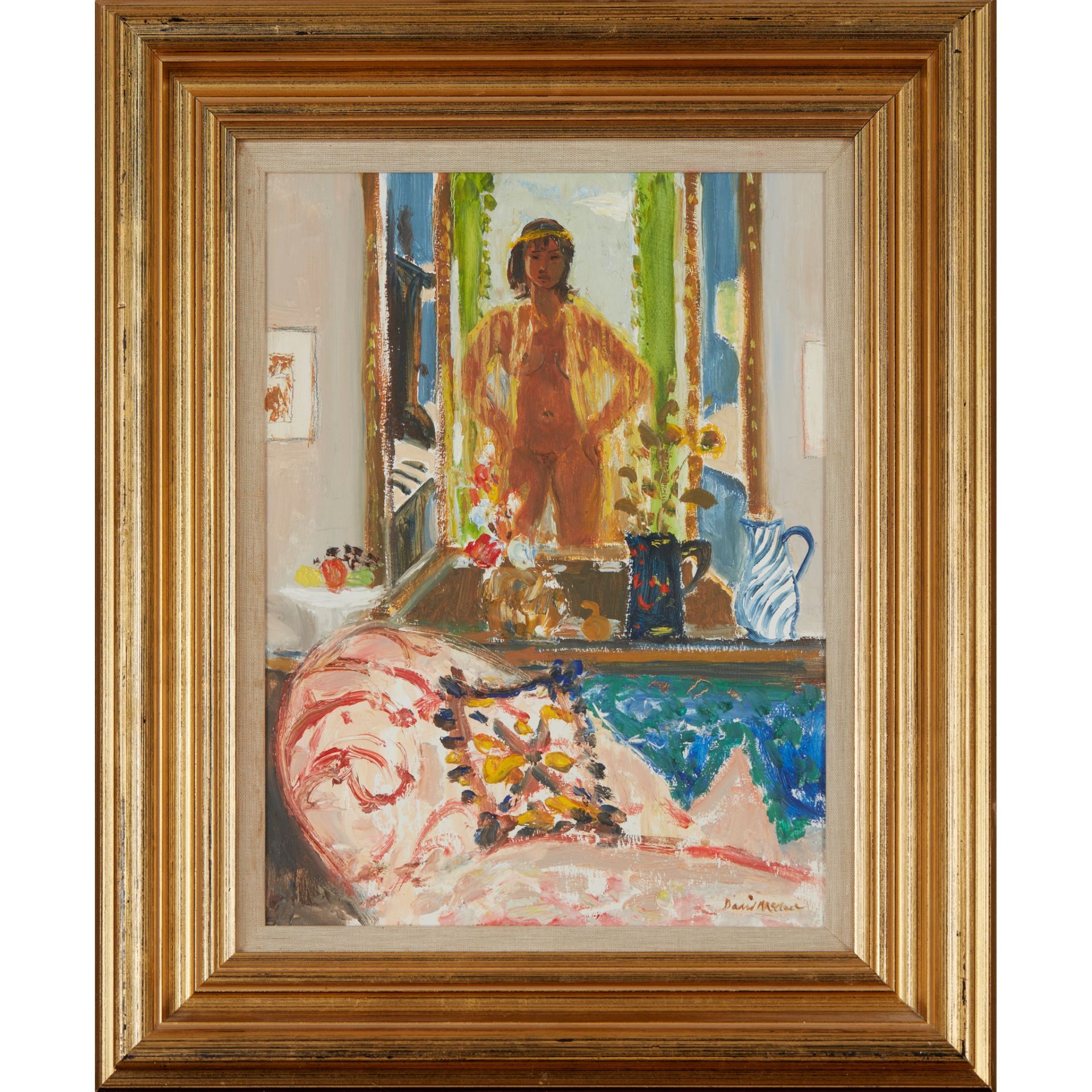 § DAVID MCCLURE R.S.A., R.S.W. (SCOTTISH 1926-1998) GIRL IN A MIRROR WITH PATTERNED SOFA - 1981 - Bild 2 aus 3