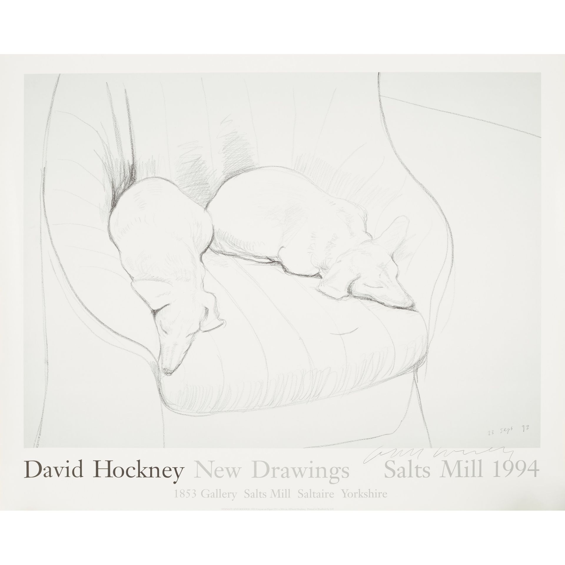 § DAVID HOCKNEY O.M., C.H., R.A. (BRITISH B.1937) BLACK AND WHITE DOGS EXHIBITION POSTER