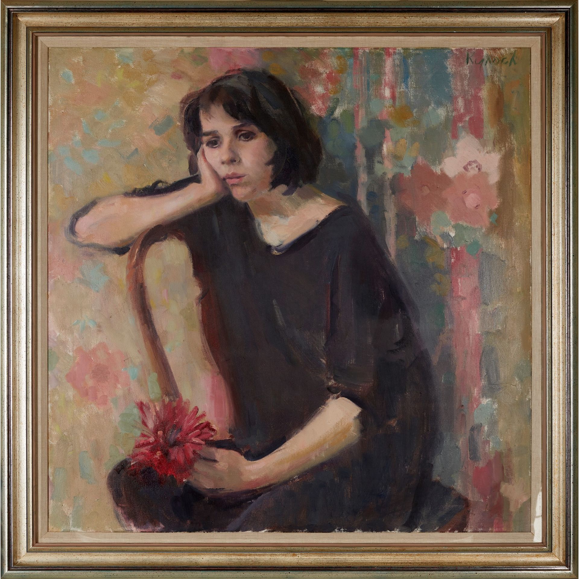 § KATHRYN KYNOCH R.G.I. (SCOTTISH b.1942-) YOUNG WOMAN WITH A FLOWER - Image 2 of 3