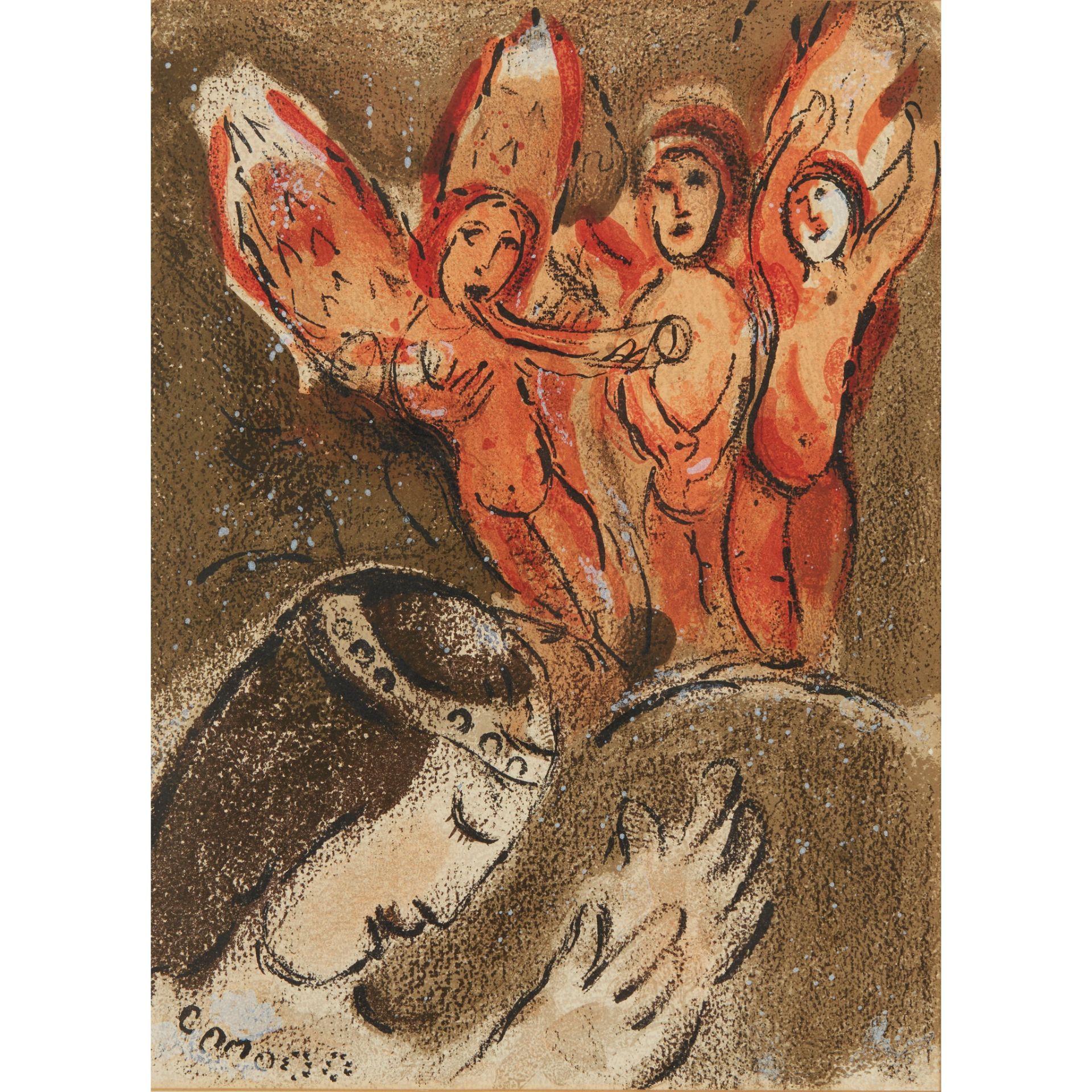 § MARC CHAGALL (RUSSIAN/FRENCH 1887-1985) SARAH AND THE THREE ANGELS - 'FROM 'DRAWINGS FOR THE
