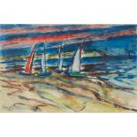 § JOHN HOUSTON R.S.A., R.S.W., S.S.A. (SCOTTISH 1930-2008) YACHTS, LARGO BAY