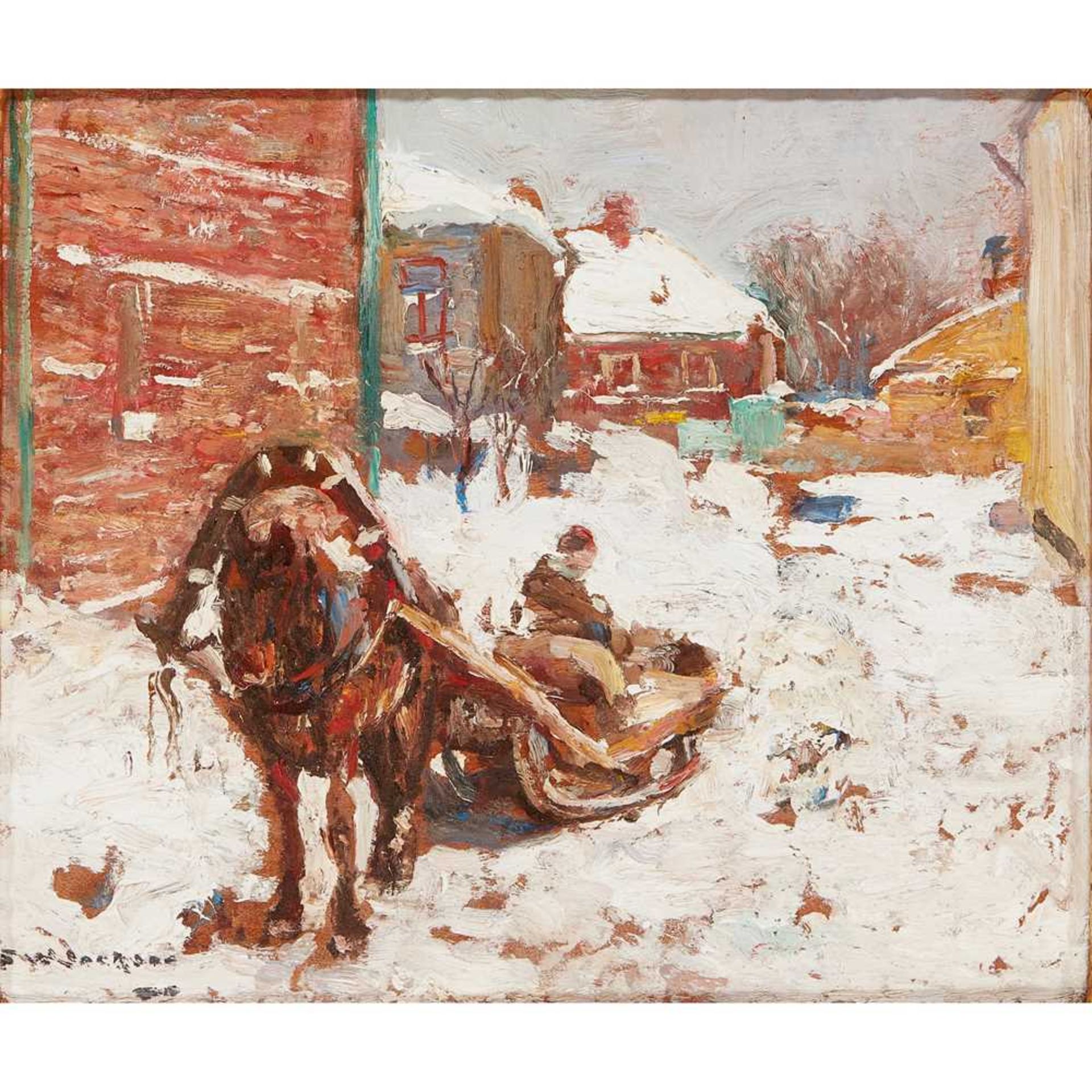 FREDERICK WILLIAM JACKSON R.B.A (BRITISH 1859-1918) HORSE DRAWN SLED IN THE SNOW RUSSIA