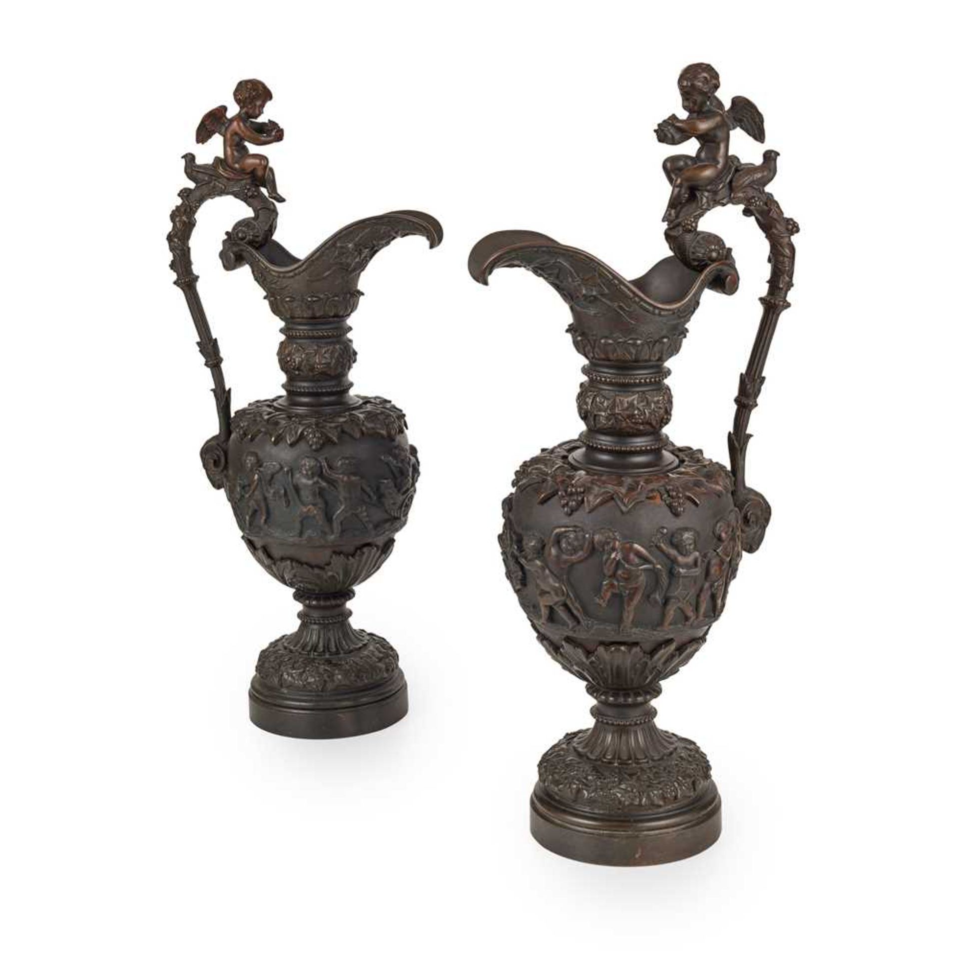 PAIR OF FRENCH RENAISSANCE STYLE BRONZE EWERS 19TH CENTURY - Image 2 of 2