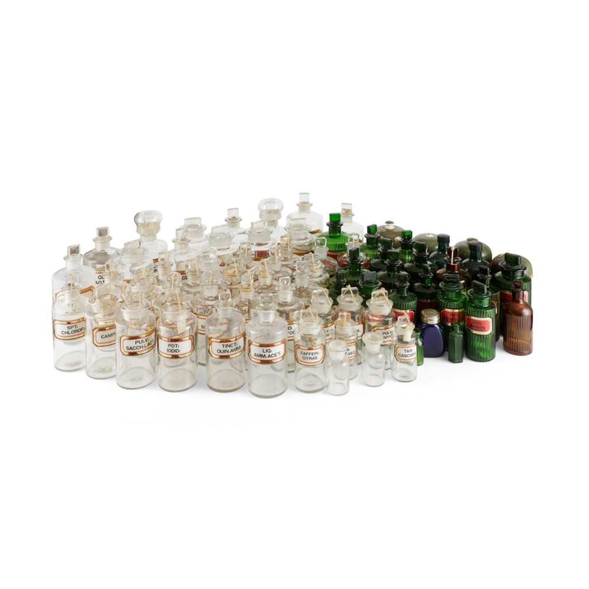 LARGE COLLECTION OF GLASS PHARMACY BOTTLES LATE 19TH CENTURY