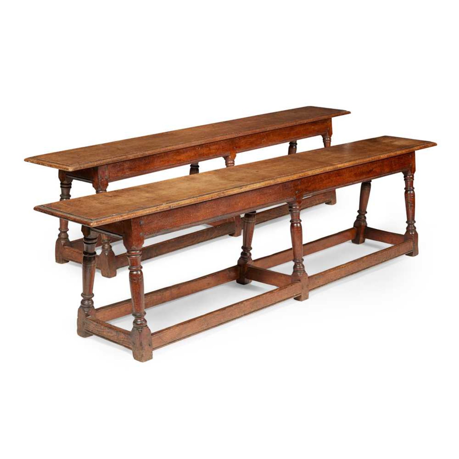 PAIR OF GEORGIAN STYLE OAK BENCHES 20TH CENTURY