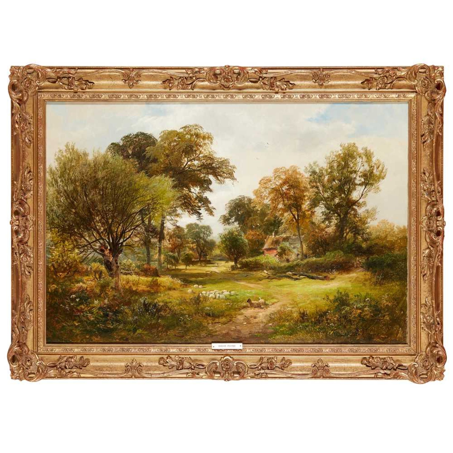 DAVID PAYNE (BRITISH 1843-1894) A SUMMER LANDSCAPE WITH SHEEP AND COTTAGE - Bild 2 aus 3